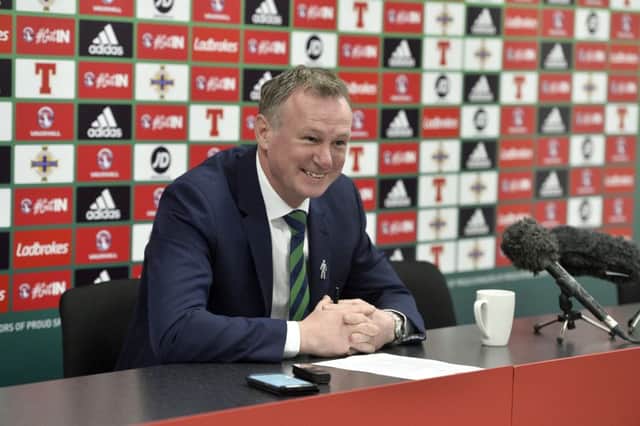 Michael O'Neill at the Northern Ireland squad press conference ahead of the Norway clash. Pic by PressEye Ltd.