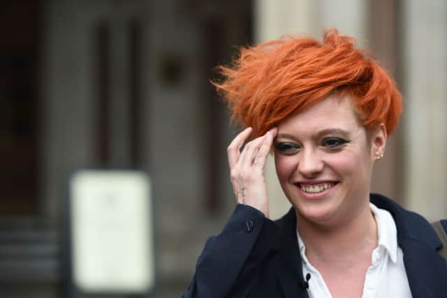 Food Blogger Jack Monroe leaving the High Court in central London where she has won Â£24,000 damages in a High Court action against controversial newspaper columnist Katie Hopkins over tweets she said caused "serious harm" to her reputation. PRESS ASSOCIATION Photo. Picture date: Friday March 10, 2017. Monroe who also campaigns over poverty issues, sued Hopkins over two "war memorial" tweets, asking a judge in London to find she was "defamed" by the former Apprentice contestant. See PA story COURTS Hopkins. Photo credit should read: Lauren Hurley/PA Wire