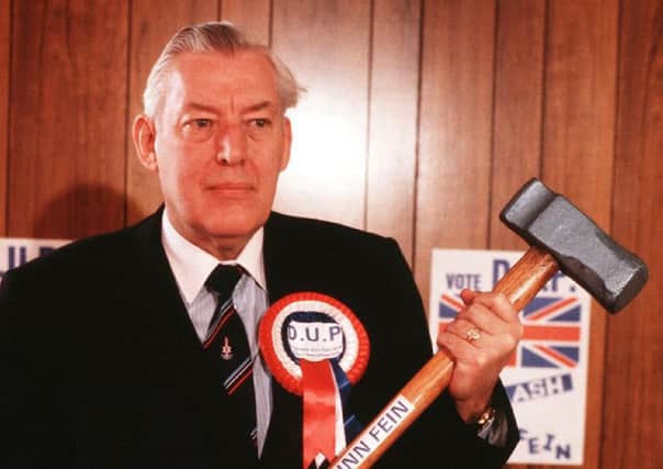 Rev Ian Paisley before the local council elections in 1985