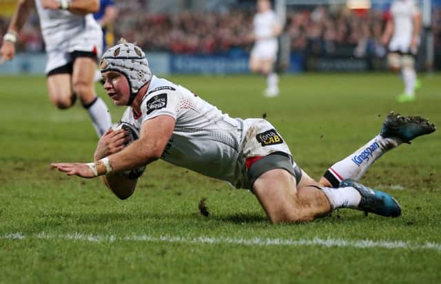 Ulster's Luke Marshall scores his second try of the game