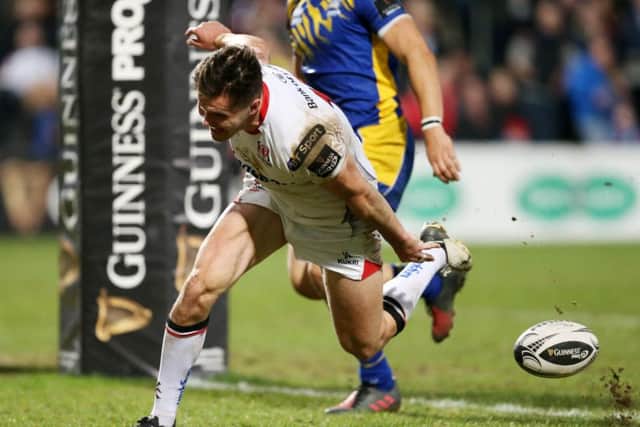 Ulster's Jacob Stockdale scores a try
 against Zebre