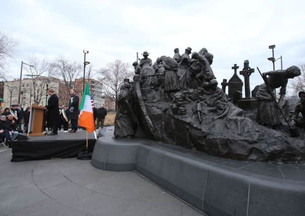 Taoiseach Enda Kenny speaks at an event at the Irish Famine memorial in Philadelphia