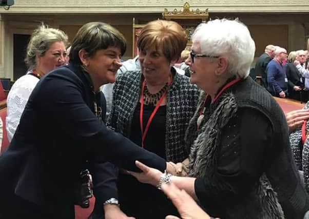 DUP leader Arlene Foster meets victims of Northern Ireland related terrorism at an event in Stormont to mark European Day of Remembrance of the Victims of Terrorism.