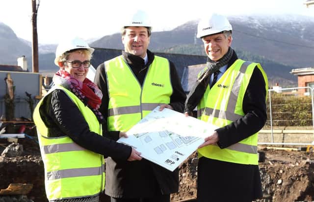 Choice chair Hazel Bell with DoC director Ian Snowden and Michael McDonnell, Choice Group chief executive on site at Newcastle