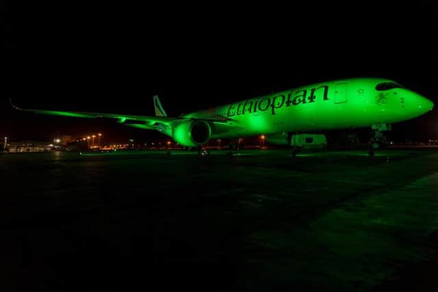 An Ethiopian Airlines Airbus in Addis Ababa (Ethiopia) joins Tourism Irelands
Global Greening initiative, to celebrate the island of Ireland and St Patrick.