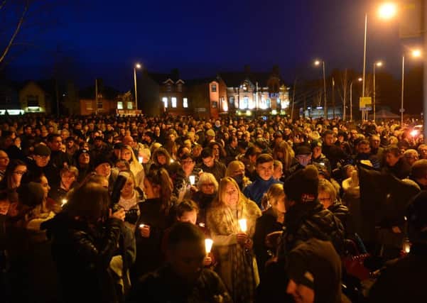 A vigil to "mark the death of our friend and comrade Martin McGuinness," held at the former Andersonstown Barracks site, at the junction of the Glen Road and the Falls Road in west Belfast.
Picture by Arthur Allison/Pacemaker Press. March 21 2017