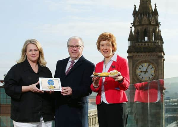 Pictured are cook and food writer Trish Deseine, Dr Mike Johnston, chief executive of the Dairy Council of NI, and Joy Alexander, head of food technology development at Loughry College