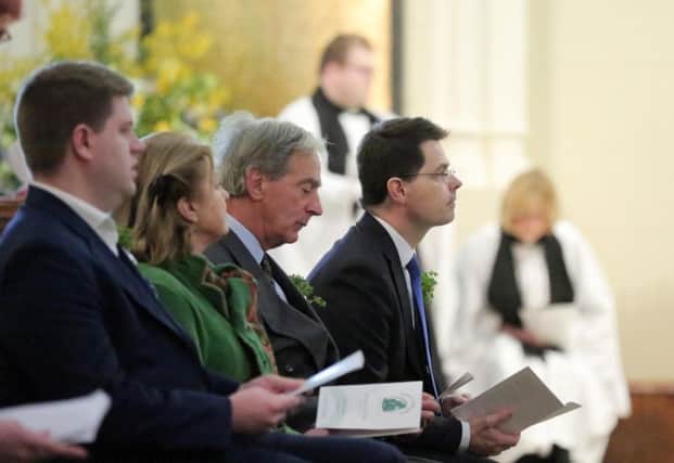Secretary of State for Northern Ireland James Brokenshire is pictured at the St Patrick's Day service entitled 'In the footsteps of Patrick' at Down Cathedral in Downpatrick, County Down. 

The Secretary of State is pictured during the service.

Photo by Kelvin Boyes / Press Eye.