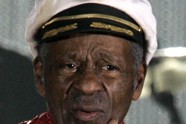 In this Saturday, March 28, 2009 file photo, American guitarist, singer and songwriter Chuck Berry appears at the "Rose Ball" in Monaco. On Saturday, March 18, 2017, police in Missouri said Berry has died at age 90.