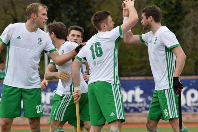 Shane O'Donoghue is congratulated after scoring Ireland's first goal