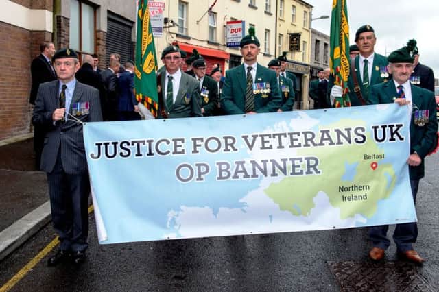 Members of JFVUK taking part in a protest in Portadown against what it calls the vindictive prosecutions  of soldiers and former soldiers