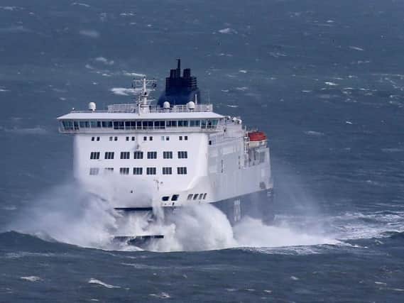 A DFDS Ferry arrives in windy conditions at the Port of Dover in Kent, as an Arctic blast could bring snow, hail and storm-force winds on the first official day of spring