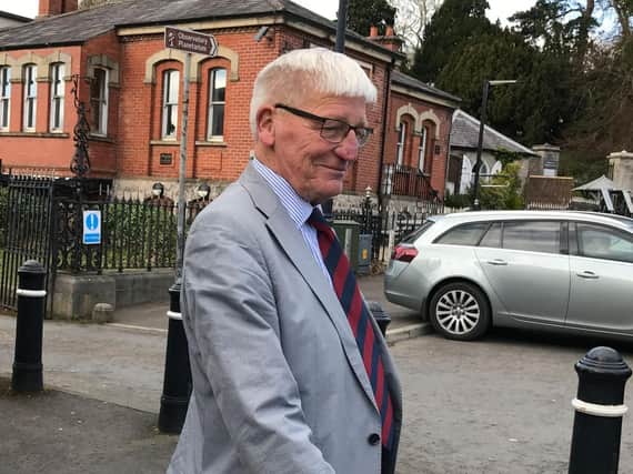 Dennis Hutchings leaves Armagh Courthouse, where a court heard that the British soldier fired his gun three times at John-Pat Cunningham, an innocent, unarmed man who was killed as he ran away from an Army patrol in Northern Ireland in 1974