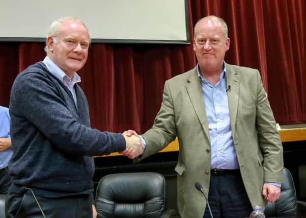 Martin McGuinness is pictured with PSNI Chief Constable George Hamilton in Belfast in 2015.  Picture - Kevin Scott / Presseye