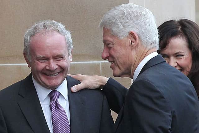 Martin McGuinness with former US President Bill Clinton at the University of Ulster Magee Campus in Londonderry in September 2010