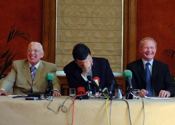 Martin McGuinness shares a joke with Ian Paisley at Stormont in 2007 when the pair were deputy first minister and first minister respectively