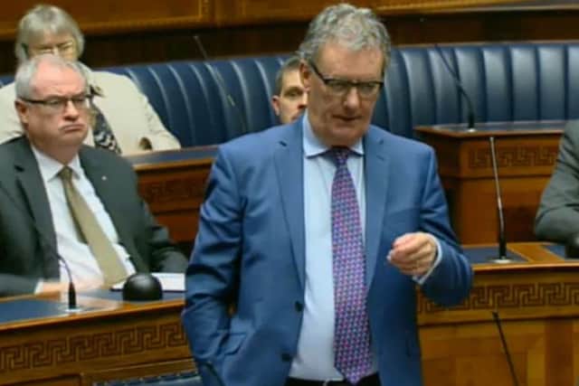 Leader of the Ulster Unionist Party Mike Nesbitt pays tribute to Martin McGuinness during a special sitting of the Northern Ireland Assembly