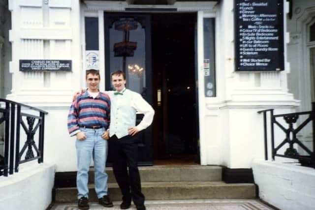 Colin with twin brother Clyde outside Royal Hotel in Great Yarmouth, England.