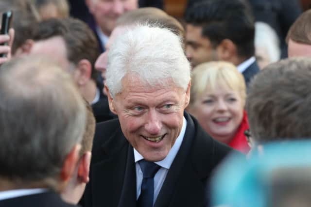 Former US President Bill Clinton after the funeral of Northern Ireland's former deputy first minister and ex-IRA commander Martin McGuinness at St Columba's Church Long Tower, in Londonderry