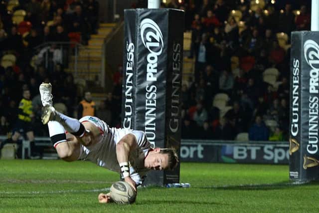 Press Eye - Belfast - Northern Ireland - 24th March 2017 
Photo by Ben Evans / Huw Evans Agency24.03.17 - Newport Gwent Dragons v Ulster - Guinness PRO12 -
Craig Gilroy of Ulster scores try.