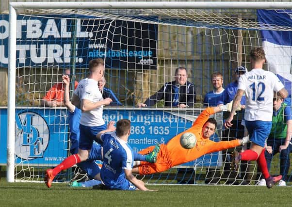Aaron Burns finds the net during Linfield's fightback success against Ballinamallard United. Pic by Pacemaker.