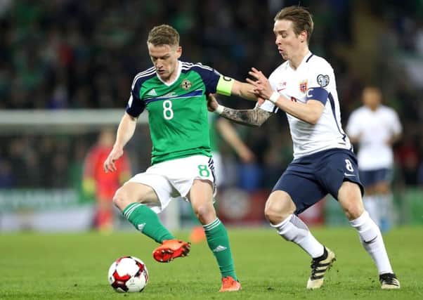 Northern Ireland captain Steve Davis proved commanding in the 2-0 defeat of Norway. Pic by PressEye Ltd.