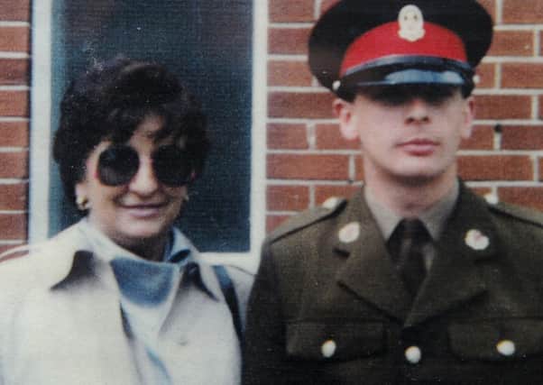 Jean OConnor from Fulwood, Preston, with her son Iain at his passing out ceremony in 1986. He was killed by the IRA on March 30, 1987