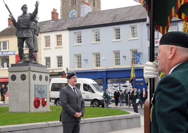 A service at a UDR memorial in Lisburn, which was erected in memory of the service and sacrifice of all the regiments members during the Troubles