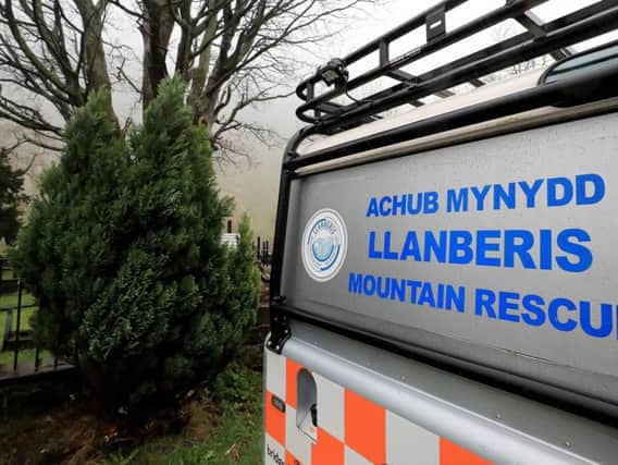 A vehicle parked outside the Llanberis Mountain Rescue station in the Snowdonia mountain range