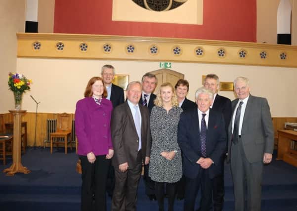 Pictured are (back row): the Reverend Bobbie Stevenson, John Kennedy, Dr Christine Kennedy, Barclay Bell and Billy Robson OBE. (Front row) Pauline Davidson, Will Taylor, Joy Dalzell and Alex Warden