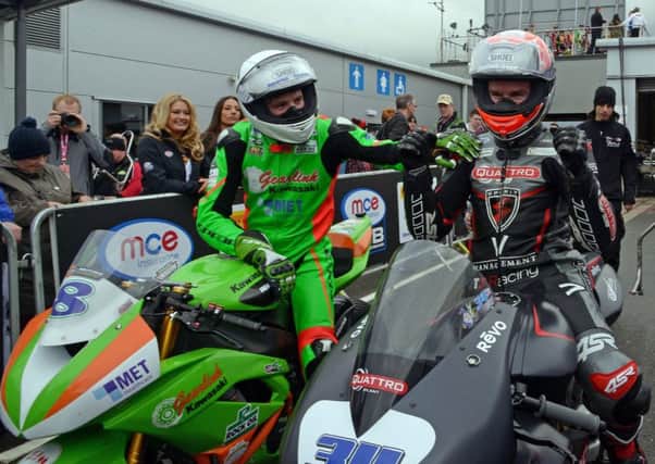 Alastair Seeley and Andrew Irwin finished second and third respectively in the Dickies British Supersport race at Donington Park.