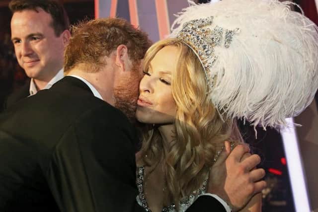 File photo dated 13/11/15 of Prince Harry greeting Kylie Minogue after the Royal Variety Performance at the Albert Hall in London.