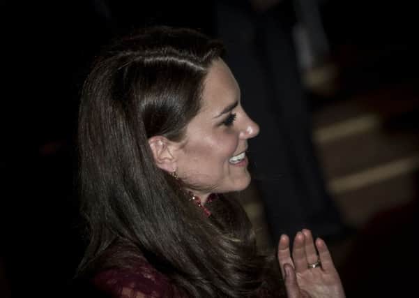 The Duchess of Cambridge leaves following the opening night of the musical 42nd Street, in aid of East Anglia's Children's Hospice at the Theatre Royal, Drury Lane, London.   :Lauren Hurley/PA Wire