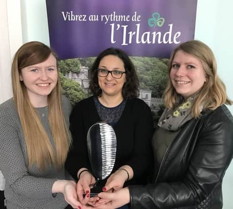 Alison Gaynor, SÃ©verine Lecart and Adeline Danthon of Tourism Ireland, with the Travel dOr award for best tourist board website