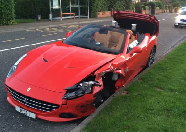 Walshs damaged Ferrari California T after the accident in Holywood in September 2015