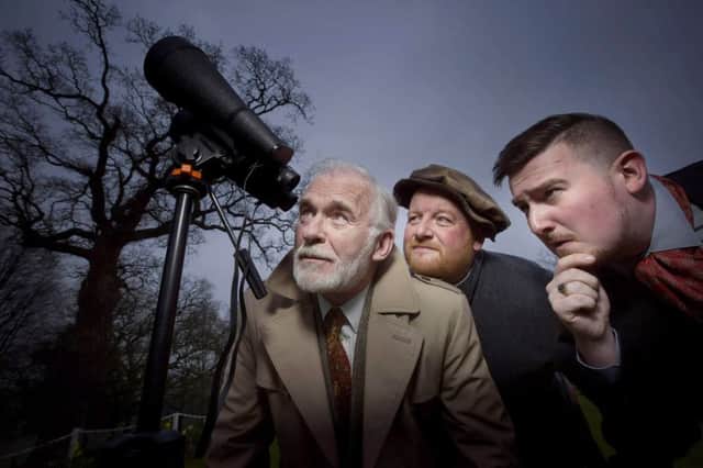 Actor Ian McElhinney and Mid Ulster heritage characters Ross McShane aka Ulysses S. Grant and Robert Forshaw aka Hugh ONeill,  help to launch Mid Ulster District CouncilÂ¹s  tourism strategy