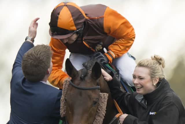 Neil Mulholland (left) congratulates jockey Sam Waley-Cohen after The Young Master won the bet365 Gold Cup Chase
 at Sandown last year