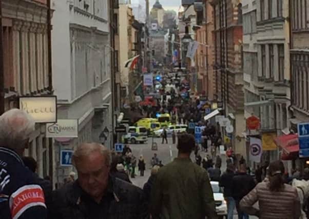 Three people have been killed and shots have been fired after a truck ploughed into pedestrians in Stockholm, Swedish radio has reported. (Photo: Lasse Gare/PA Wire )