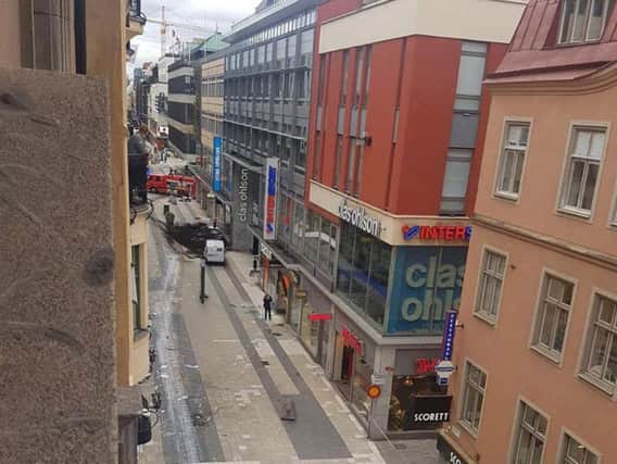 The scene of an incident in Drottninggatan, a street in the centre of Stockholm
