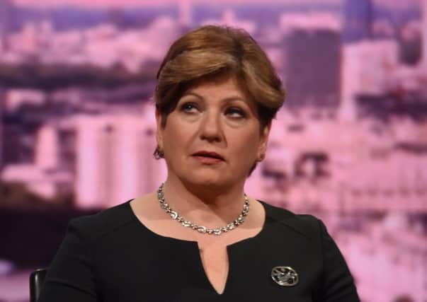Shadow foreign secretary Emily Thornberry appearing on the BBC One current affairs programme, The Andrew Marr Show, where she said that "continuing to bomb in Syria is not the solution". Pic: PA