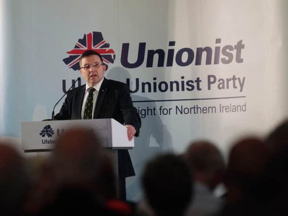 Newly elected Ulster Unionist Party leader Robin Swann speaks during the party's annual general meeting at the Crowne Plaza in Belfast.
