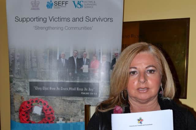 Consuelo OrdÃ³Ã±ez, whose brother was a politician shot dead by ETA, and who is president of the terrorism victims group COVITE. She is pictured here after speaking at a victims conference in Fermanagh in 2016.
