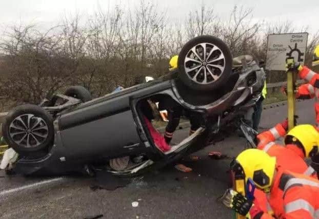 The scene of the crash on the A605. Photo: Cambs Fire and Rescue Service