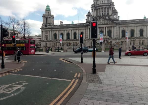 The Saoradh counter-protest parade has been told it must go no further than these traffic lights in Donegall Place on Friday. The veterans' protest will take place at the same time in front of city hall, directly across the road