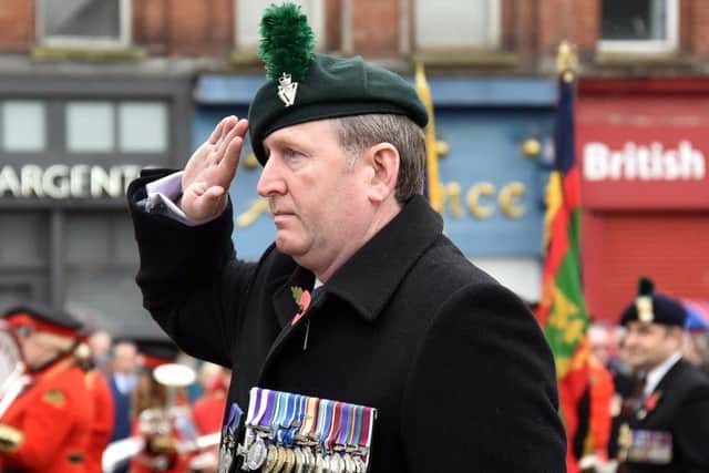 Captain Doug Beattie MC, who is a military veteran, on Remembrance Sunday in Portadown