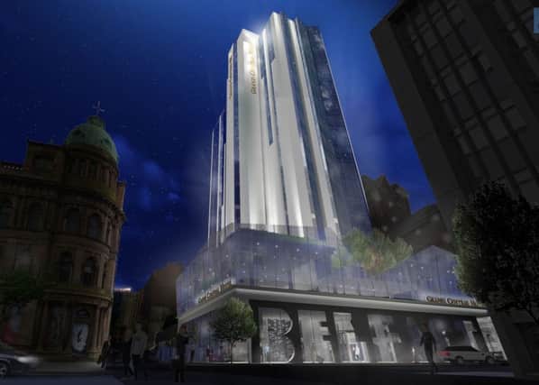 Undated handout artist's impression issued by Hastings Hotels illustrating the company's proposal to transform Windsor House in Belfast, which is to be turned into a 200 bedroom hotel as part of a Â£30 million redevelopment. PRESS ASSOCIATION Photo. Issue date: Wednesday June 24, 2015. The Hastings Hotels Group said its transformation of the 23-storey building in Belfast city centre will create more than 150 new jobs. The proposal is subject to planning approval. See PA story ULSTER Hotel. Photo credit should read: Hastings Hotels/PA Wire

NOTE TO EDITORS: This handout photo may only be used in for editorial reporting purposes for the contemporaneous illustration of events, things or the people in the image or facts mentioned in the caption. Reuse of the picture may require further permission from the copyright holder.