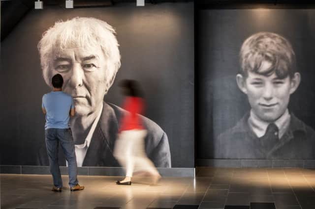 Seamus Heaney as an adult and a schoolboy - the entrance to HomePlace