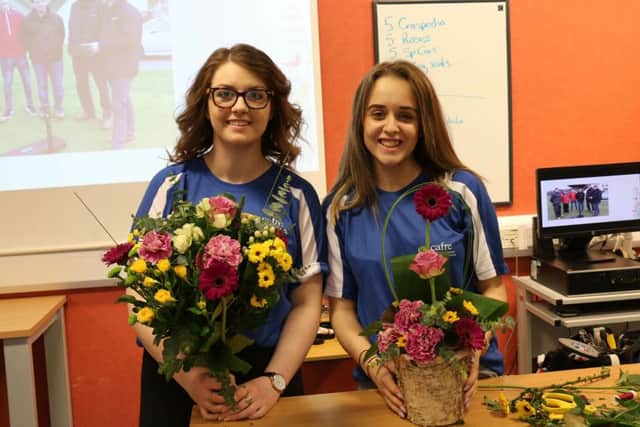 Greenmount Campus Floristry students Clare McAuley from Newtownards, Co Down and Eilis Quinn from Newry, Co Down pictured at the Greenmount Campus Spring Open Day