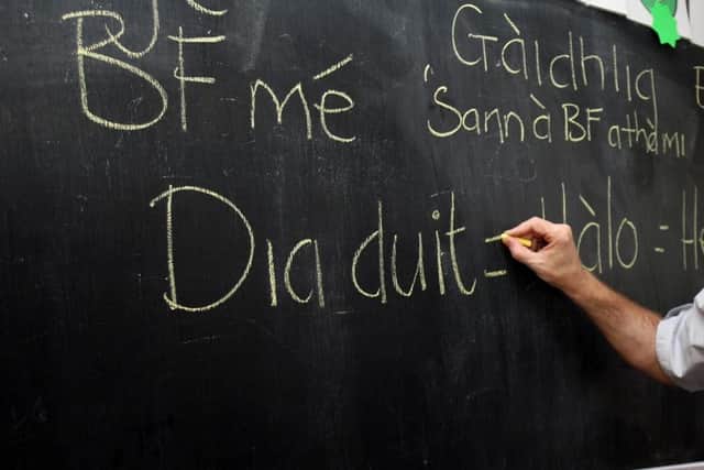 Scottish gaelic words on a blackboard. Photo: Paul Faith/PA Wire