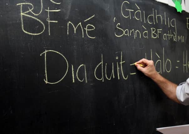 Scottish gaelic words on a blackboard. Photo: Paul Faith/PA Wire